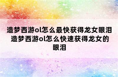 造梦西游ol怎么最快获得龙女眼泪 造梦西游ol怎么快速获得龙女的眼泪